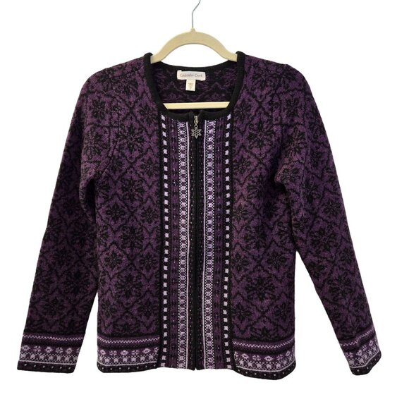 Coldwater Creek Wool Blend Snowflake Pattern Cardigan Sweater Size XS - Picture 1 of 6